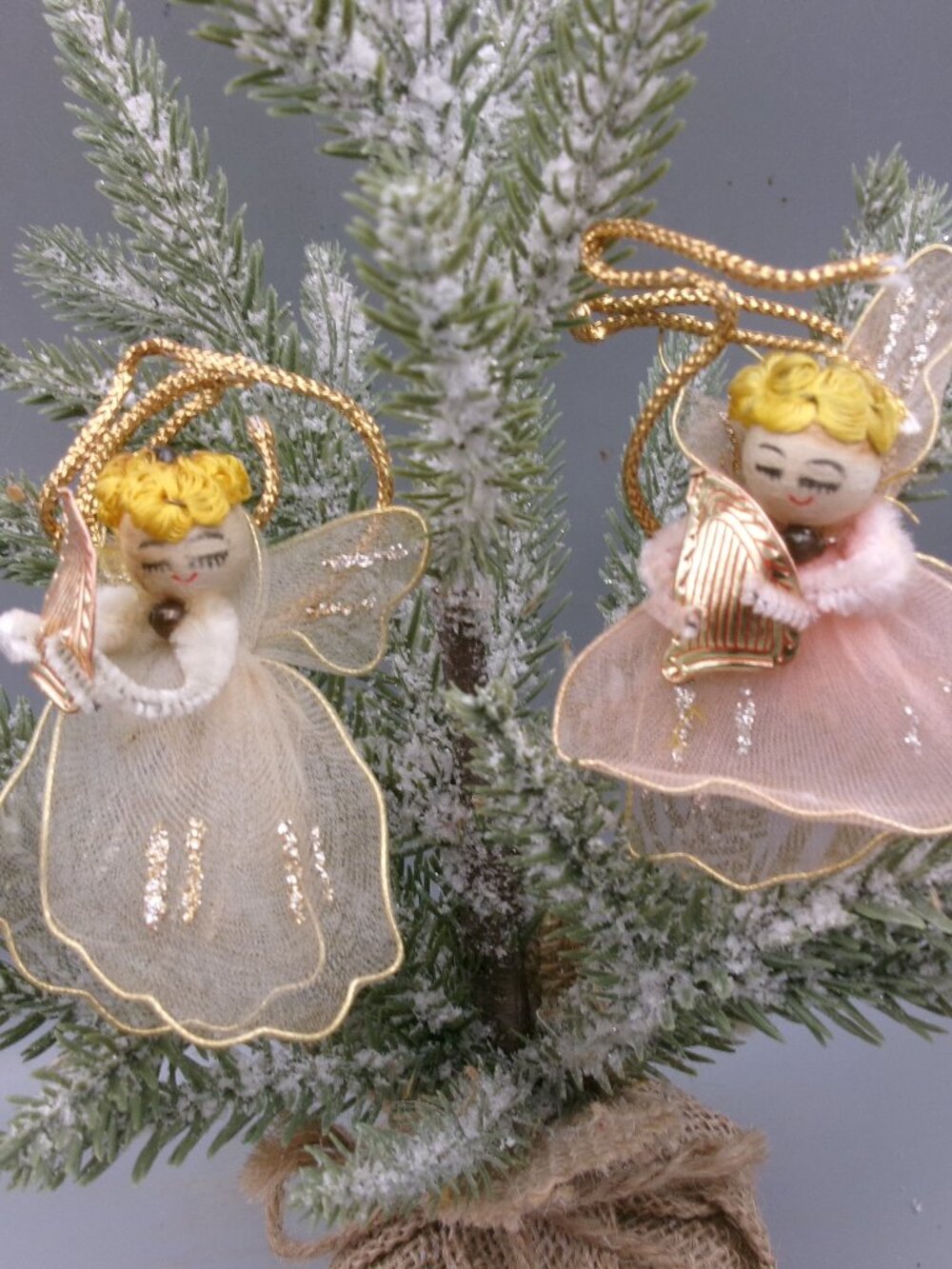 2 Delta Novelty Tulle Spun Cotton Angel Ornaments Set, Tulle Vintage Christmas L